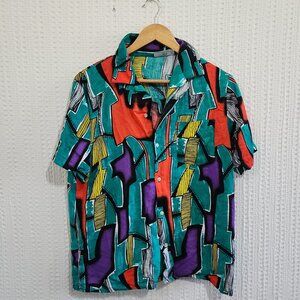 Axiom Vintage 90s Women’s Medium Abstract Geometric Button Up Shirt Top